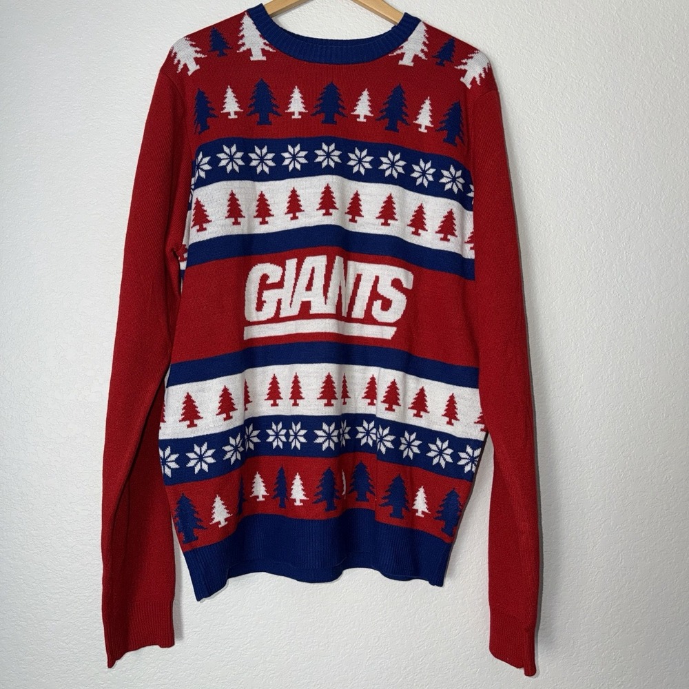 NFL Giants Christmas Sweater XL Red Blue Ugly Christmas Tree Holiday Pullover